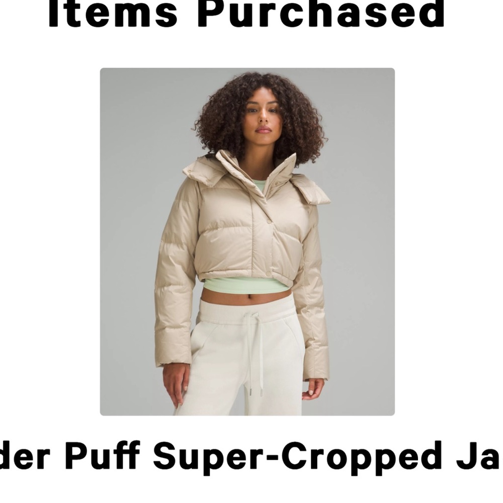 Women’s lululemon super cropped puff jacket color trench size 10